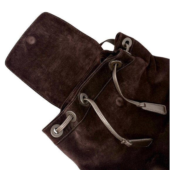 CHANEL Vintage CC Logo Suede Drawstring Flap Backpack Bag Stitch Brown [106223] - Picture 11 of 15